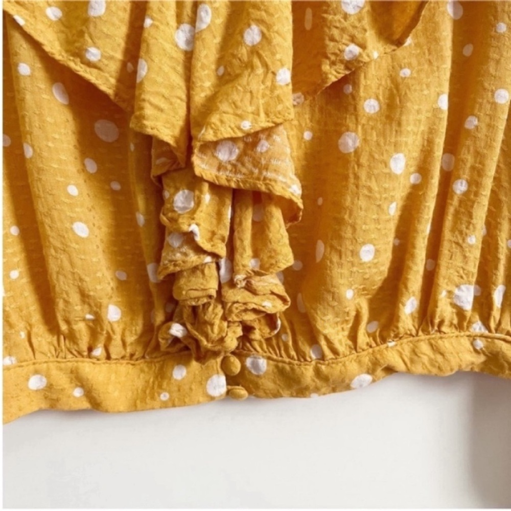 Lulu's West End Long Sleeve Top yellow mustard polka dots ruffled cropped - Picture 5 of 10